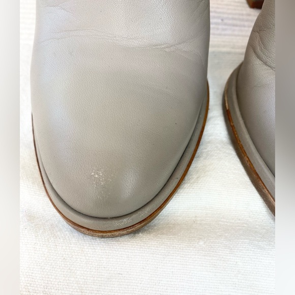 Vince Joanna Ankle-Strap Leather Booties Gray Leather Heels Shoes - Picture 2 of 16